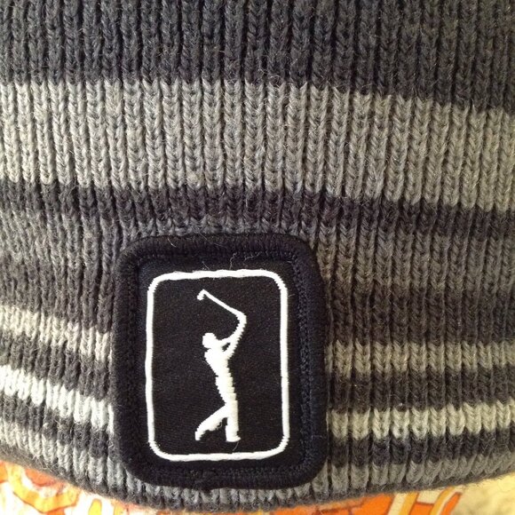 NWOT PGA Tour Golf Knit Beanie; OS, striped Grey, Hole-in-One; Fall and Winter - Picture 4 of 6